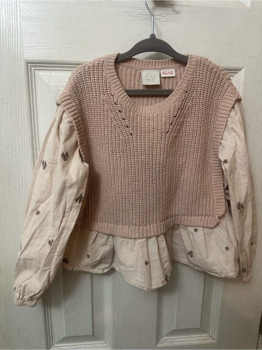 Zara Kids's Blush Knit Vest with Embroidered Peplum Blouse, 6